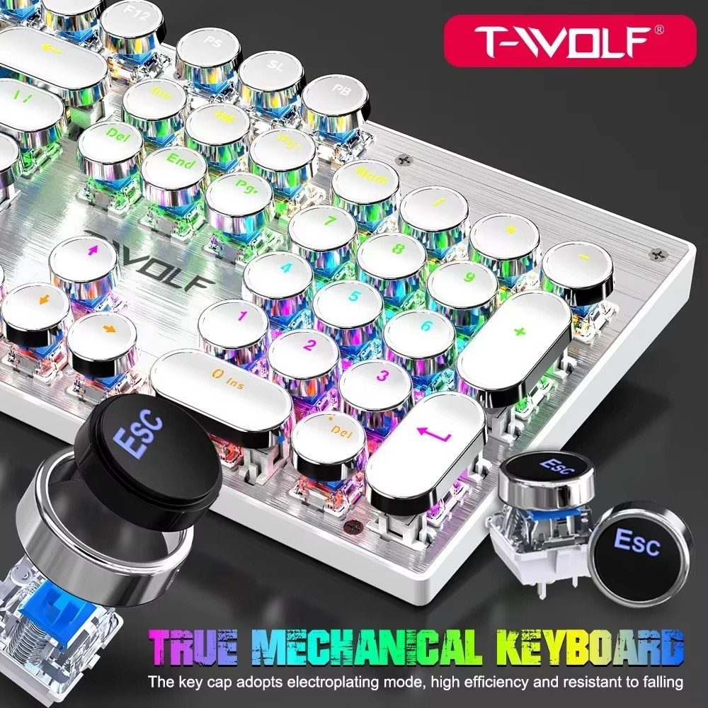 T-WOLF T75 104 Keys Adjustable RGB Light Computer Game Wired Mechanical Keyboard T-WOLF T75 104 Keys Adjustable RGB Light Computer Game Wired Mechanical Keyboard